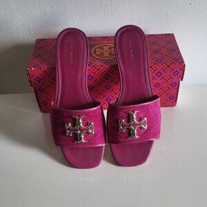 Tory Burch Eleanor Slide Leather Fuchsia Pink Women's Sandals Size 9.5M